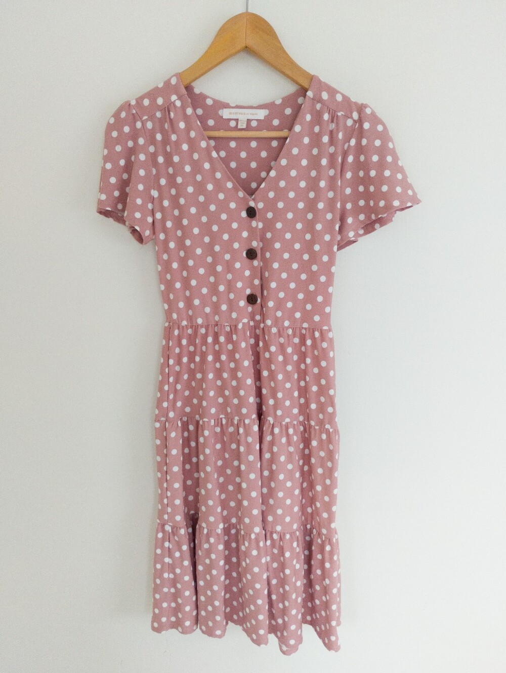 Monteau Los Angeles Dusty Pink Polka Dot Tiered Button Front Dress XS